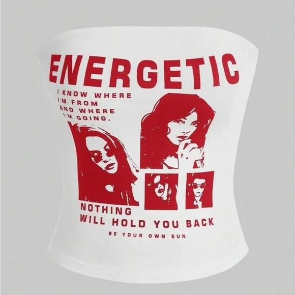 Energetic White and Red Graphic Tube Top - Picture 1 of 2